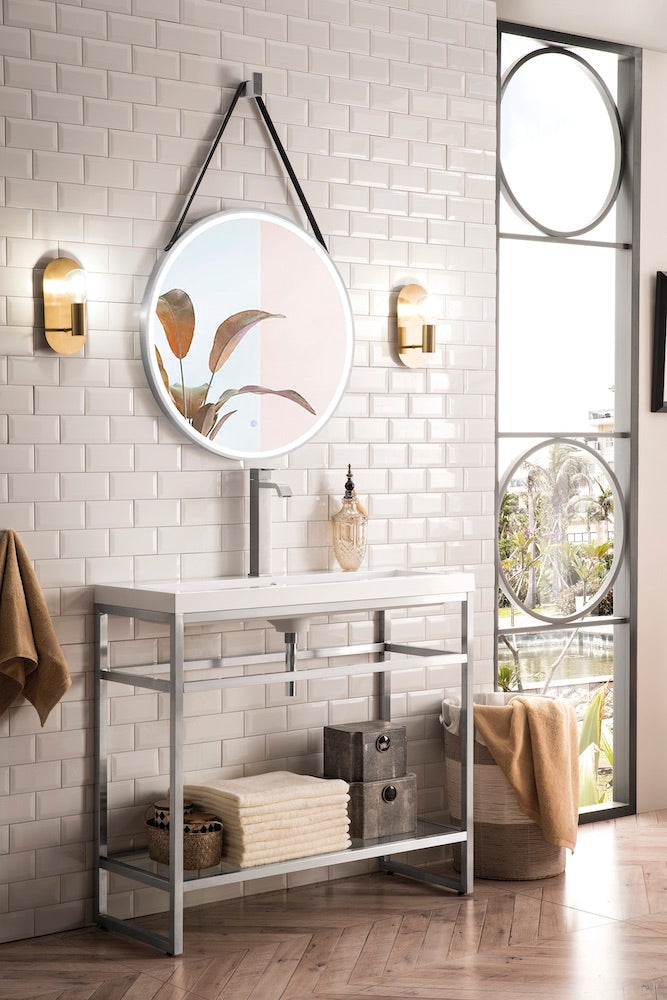 39.5" Boston Stainless Steel Sink Console, Brushed Nickel w/ Countertop