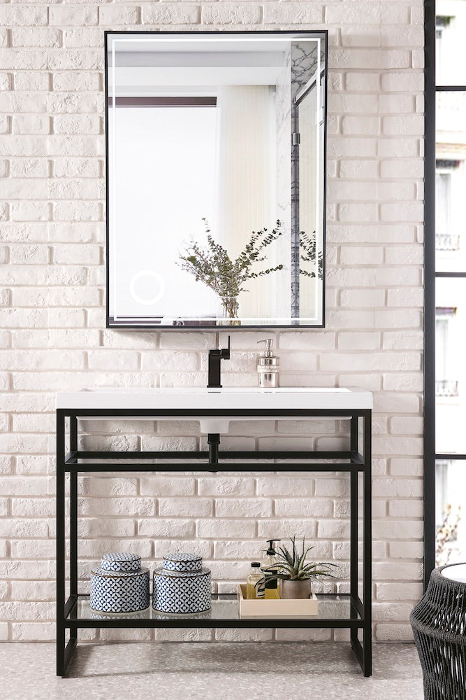 39.5" Boston Stainless Steel Sink Console, Matte Black w/ Countertop