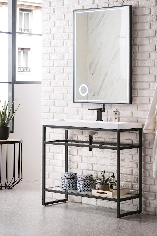 39.5" Boston Stainless Steel Sink Console, Matte Black w/ Countertop