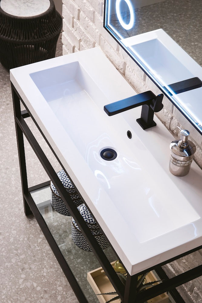 39.5" Boston Stainless Steel Sink Console, Matte Black w/ Countertop