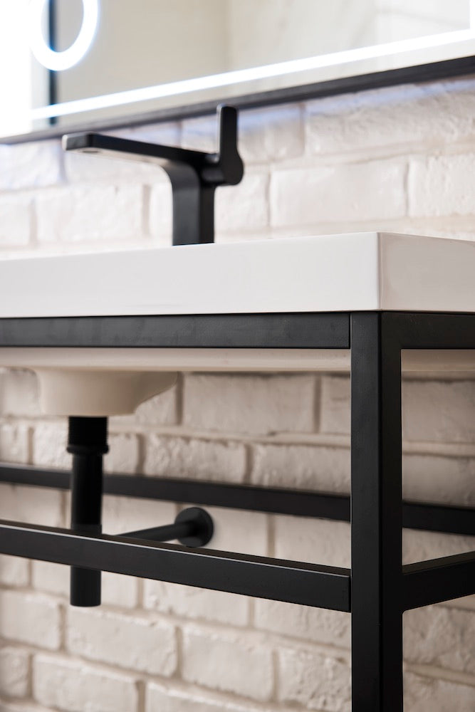 39.5" Boston Stainless Steel Sink Console, Matte Black w/ Countertop