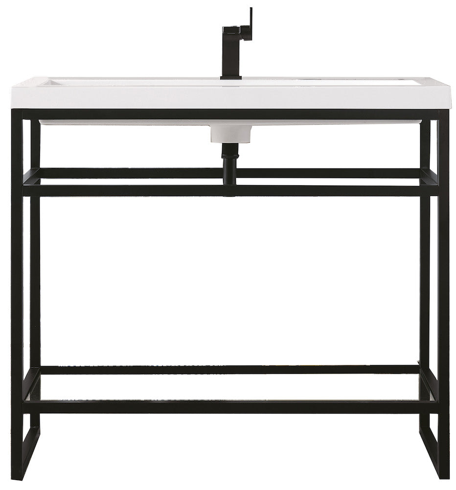 39.5" Boston Stainless Steel Sink Console, Matte Black w/ Countertop