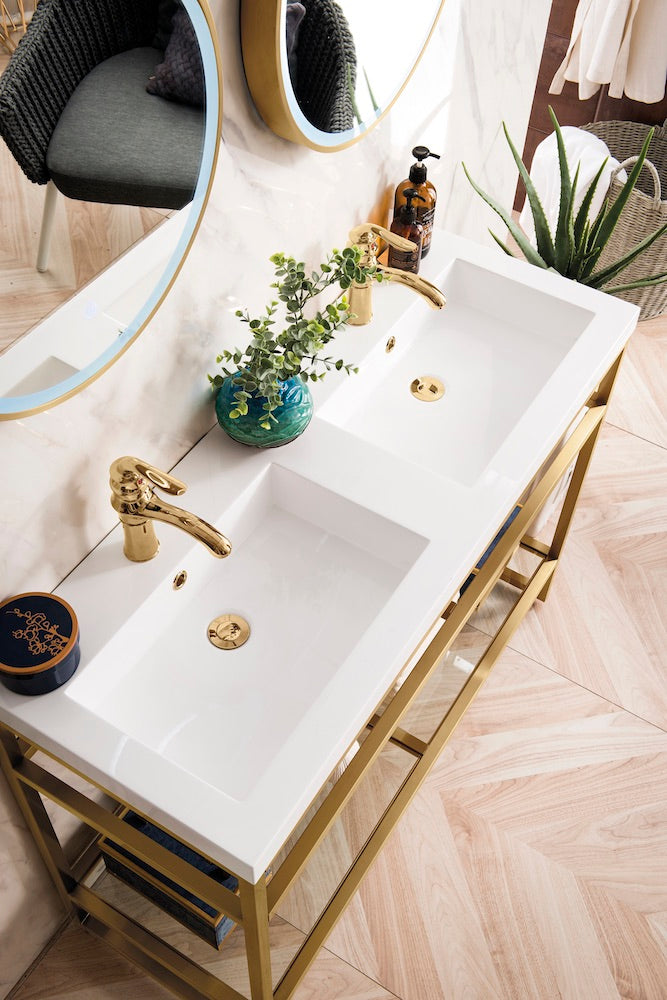 47" Boston Stainless Steel Double Sink Console, Radiant Gold w/ Countertop