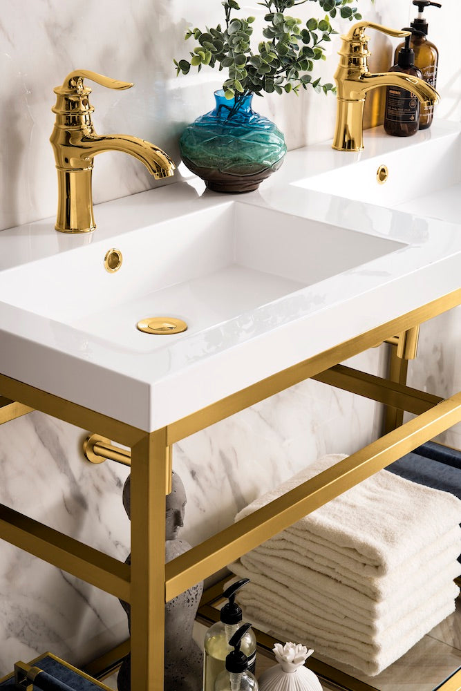 47" Boston Stainless Steel Double Sink Console, Radiant Gold w/ Countertop