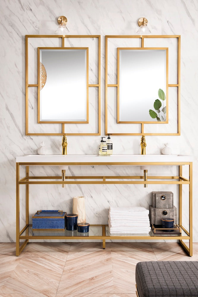 63" Boston Stainless Steel Double Sink Console, Radiant Gold w/ Countertop