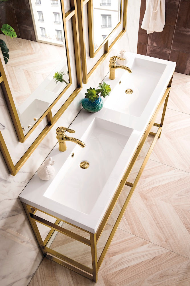 63" Boston Stainless Steel Double Sink Console, Radiant Gold w/ Countertop