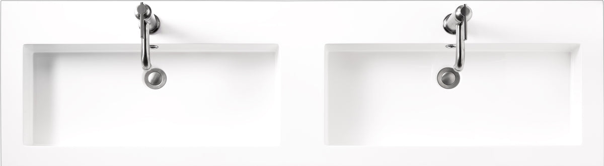 63" Double Basin Composite Stone Countertop, Glossy White