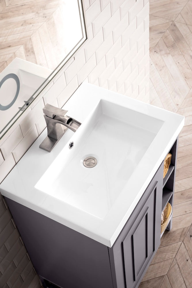 24" Alicante Single Sink Bathroom Vanity, Grey Smoke, Brushed Nickel w/ Countertop