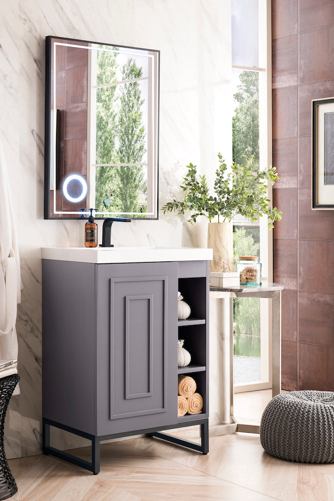 24" Alicante Single Sink Bathroom Vanity, Grey Smoke, Matte Black w/ Countertop