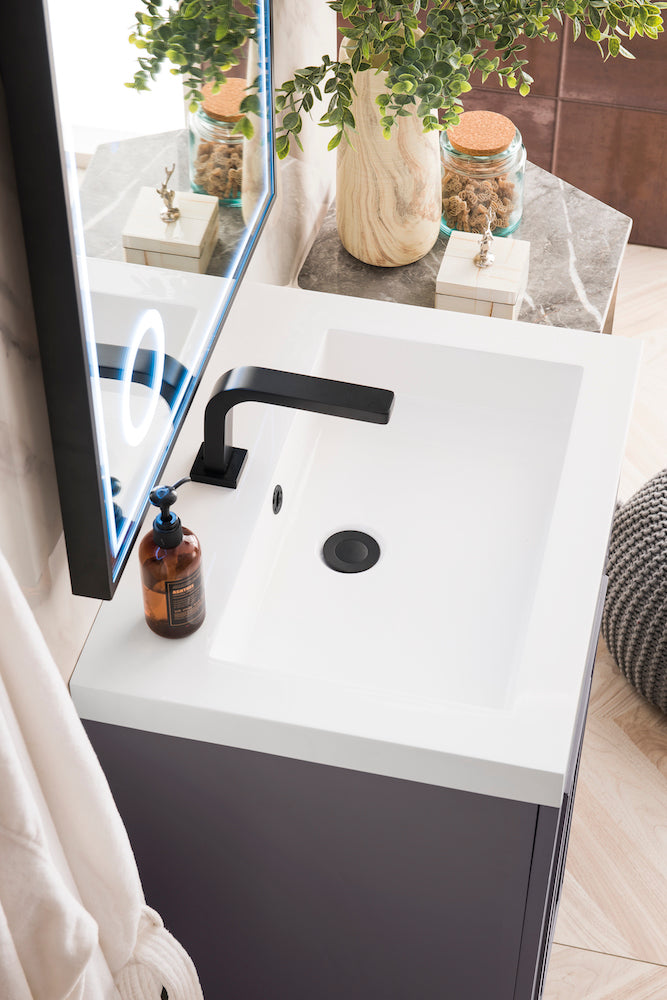 24" Alicante Single Sink Bathroom Vanity, Grey Smoke, Matte Black w/ Countertop