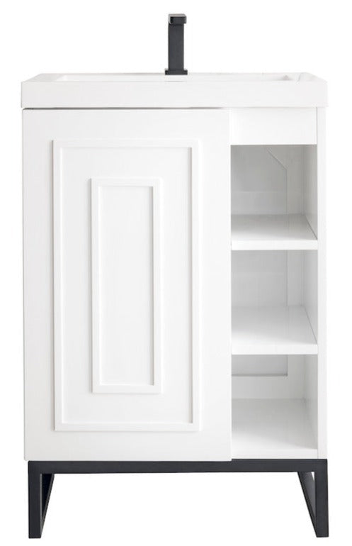 24" Alicante Single Sink Bathroom Vanity, Glossy White, Matte Black w/ Countertop