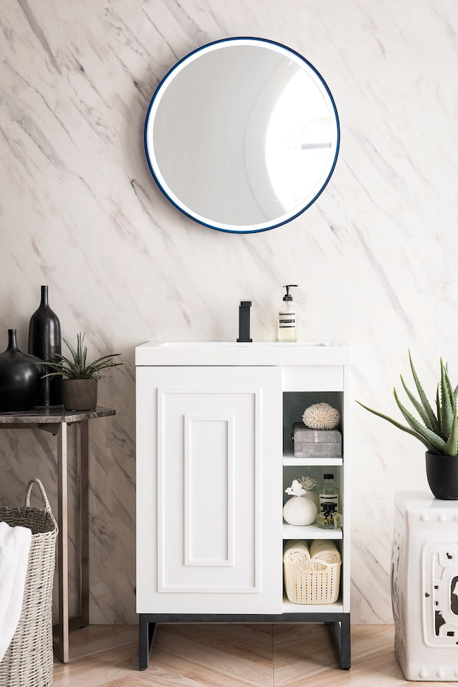 24" Alicante Single Sink Bathroom Vanity, Glossy White, Matte Black w/ Countertop