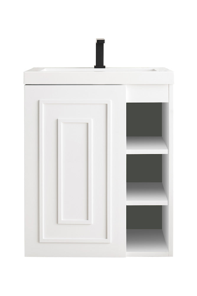 24" Alicante Single Sink Bathroom Vanity, Glossy White w/ Countertop