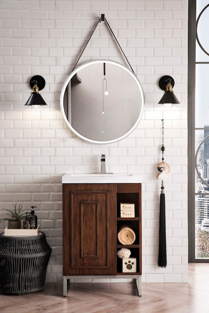 24" Alicante Single Sink Bathroom Vanity, Mid Century Acacia, Brushed Nickel w/ Countertop