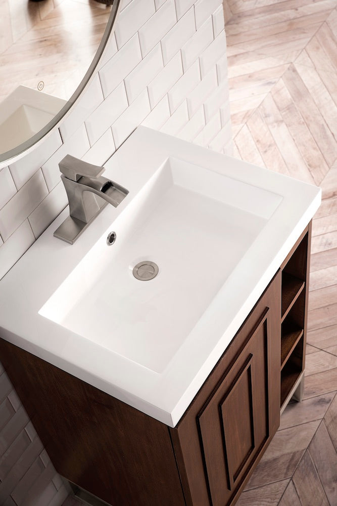 24" Alicante Single Sink Bathroom Vanity, Mid Century Acacia, Brushed Nickel w/ Countertop