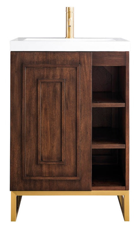 24" Alicante Single Sink Bathroom Vanity, Mid Century Acacia, Radiant Gold w/ Countertop