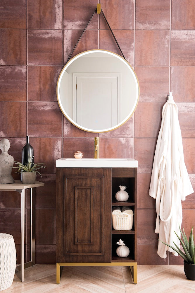 24" Alicante Single Sink Bathroom Vanity, Mid Century Acacia, Radiant Gold w/ Countertop