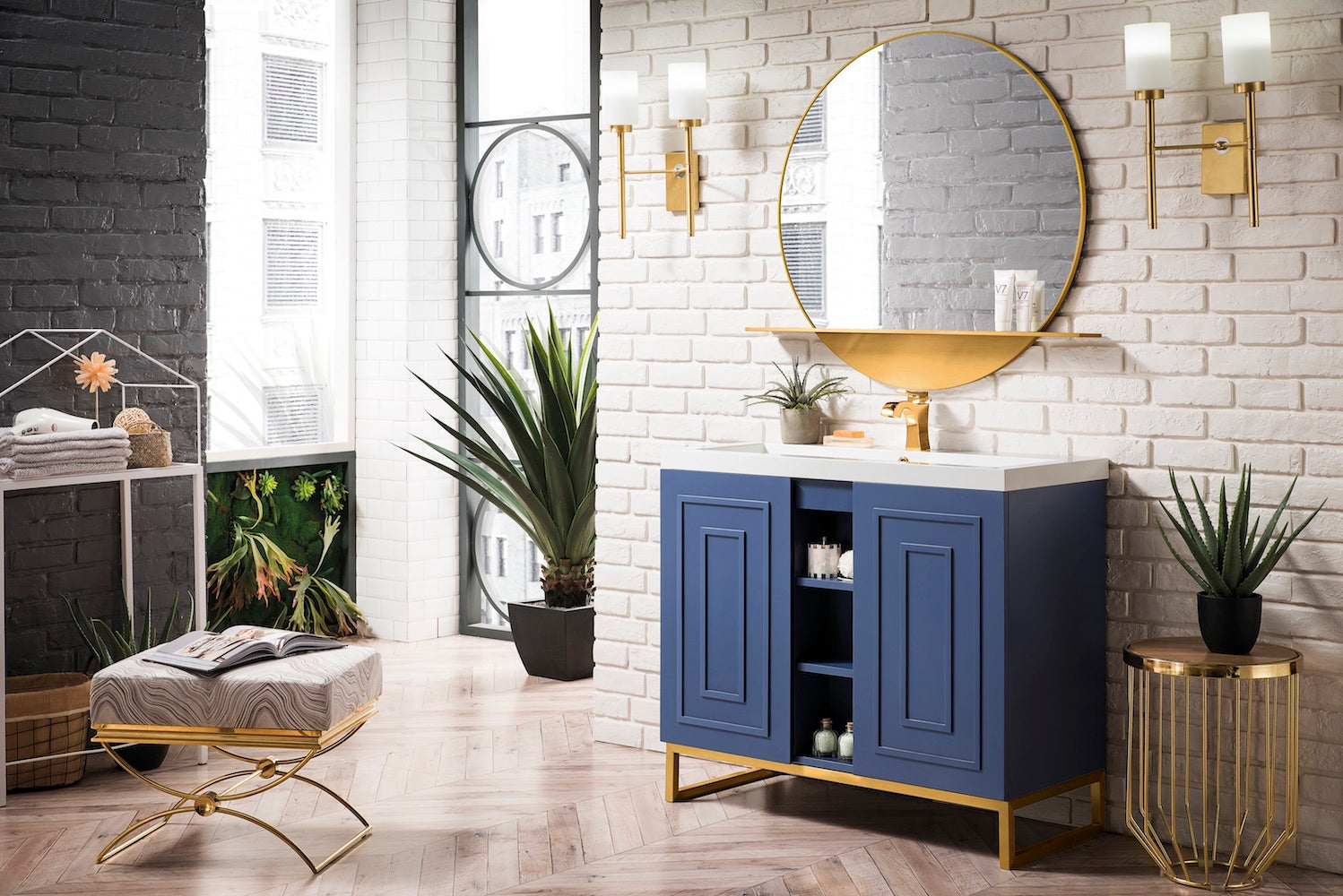 39.5" Alicante Single Sink Bathroom Vanity, Azure Blue, Radiant Gold w/ Countertop