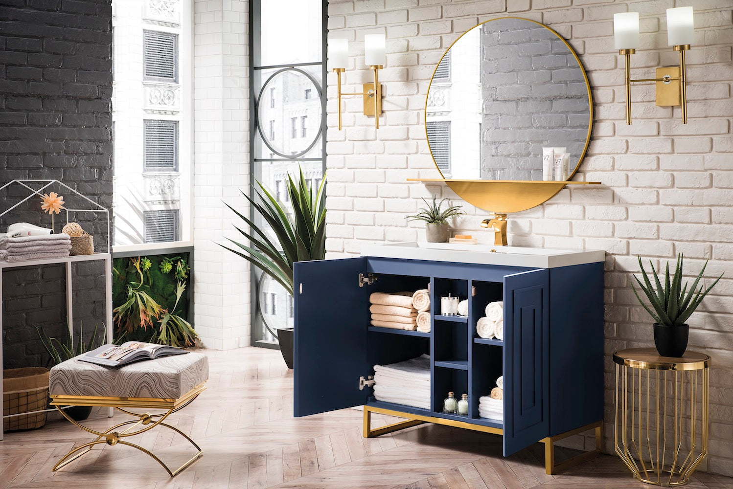 39.5" Alicante Single Sink Bathroom Vanity, Azure Blue, Radiant Gold w/ Countertop