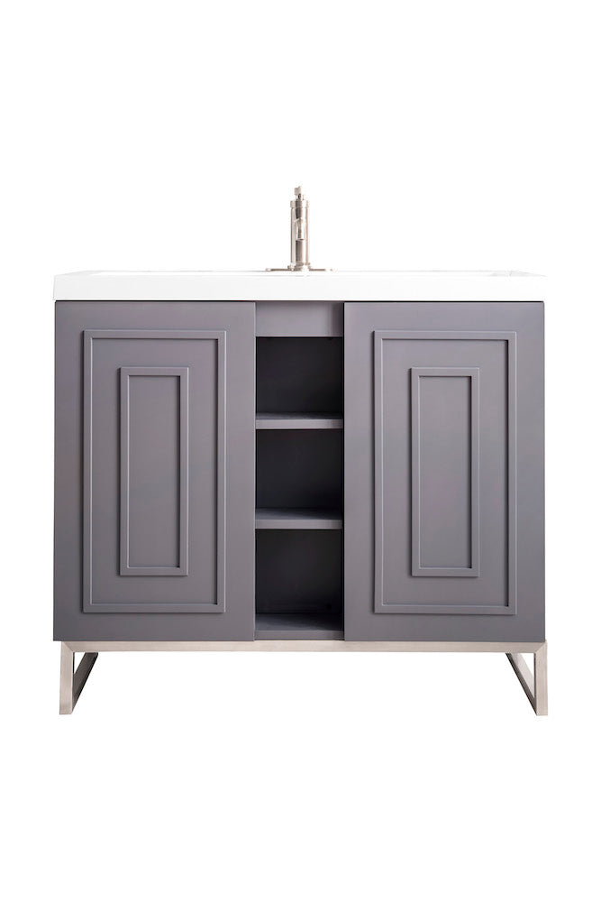 39.5" Alicante Single Sink Bathroom Vanity, Smoke Grey, Brushed Nickel w/ Countertop