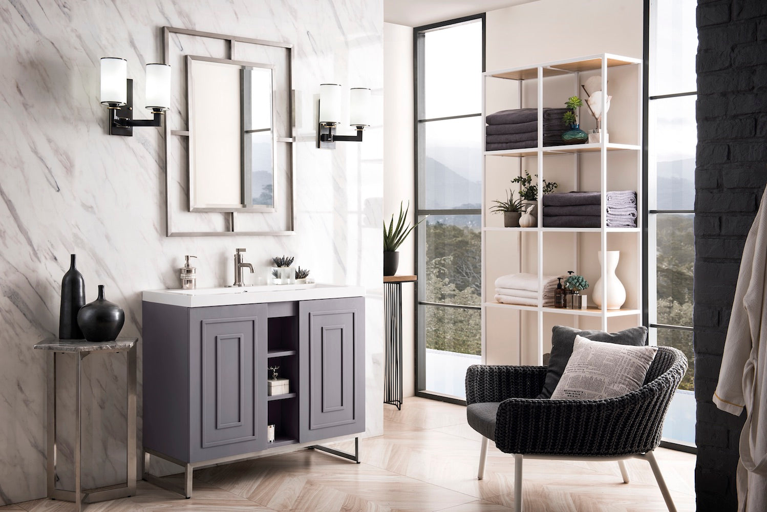 39.5" Alicante Single Sink Bathroom Vanity, Smoke Grey, Brushed Nickel w/ Countertop
