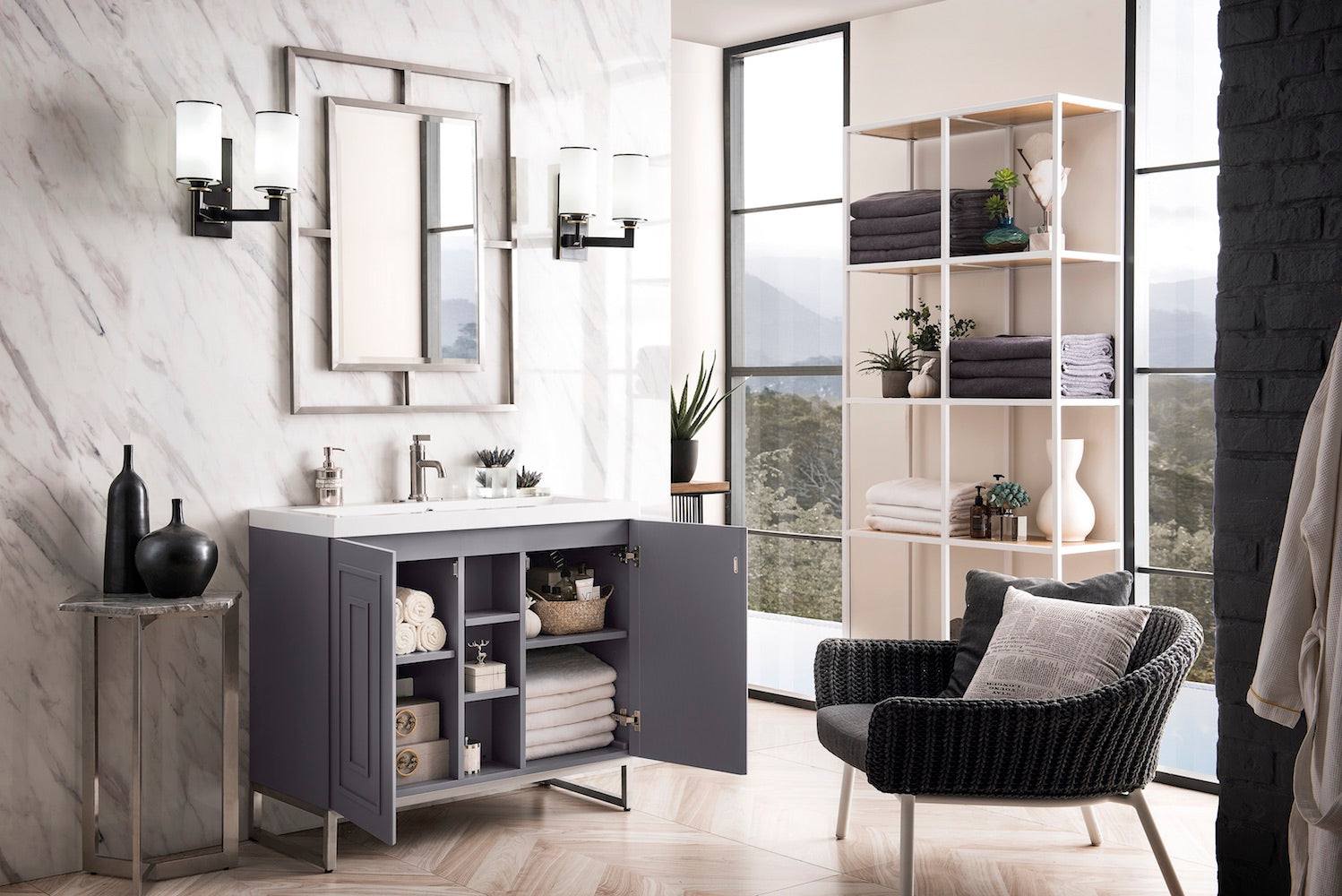 39.5" Alicante Single Sink Bathroom Vanity, Smoke Grey, Brushed Nickel w/ Countertop