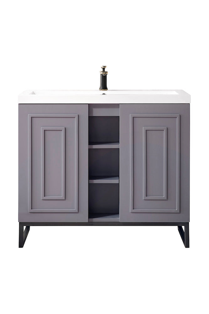 39.5" Alicante Single Sink Bathroom Vanity, Smoke Grey, Matte Black w/ Countertop