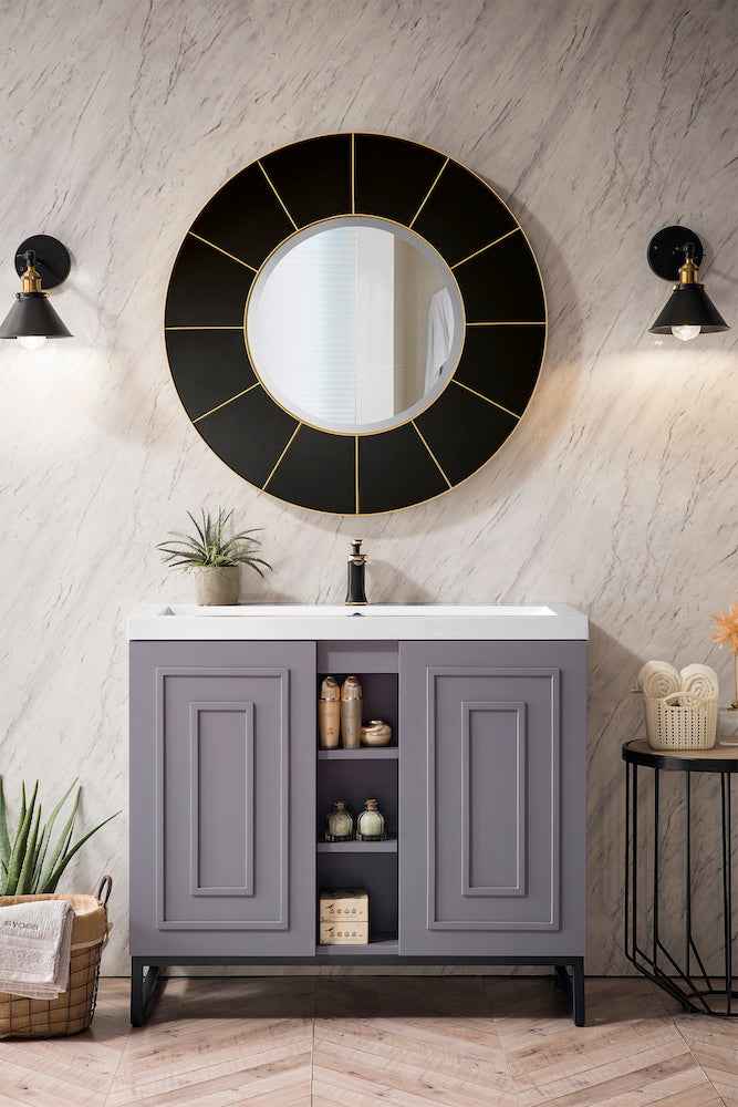 39.5" Alicante Single Sink Bathroom Vanity, Smoke Grey, Matte Black w/ Countertop
