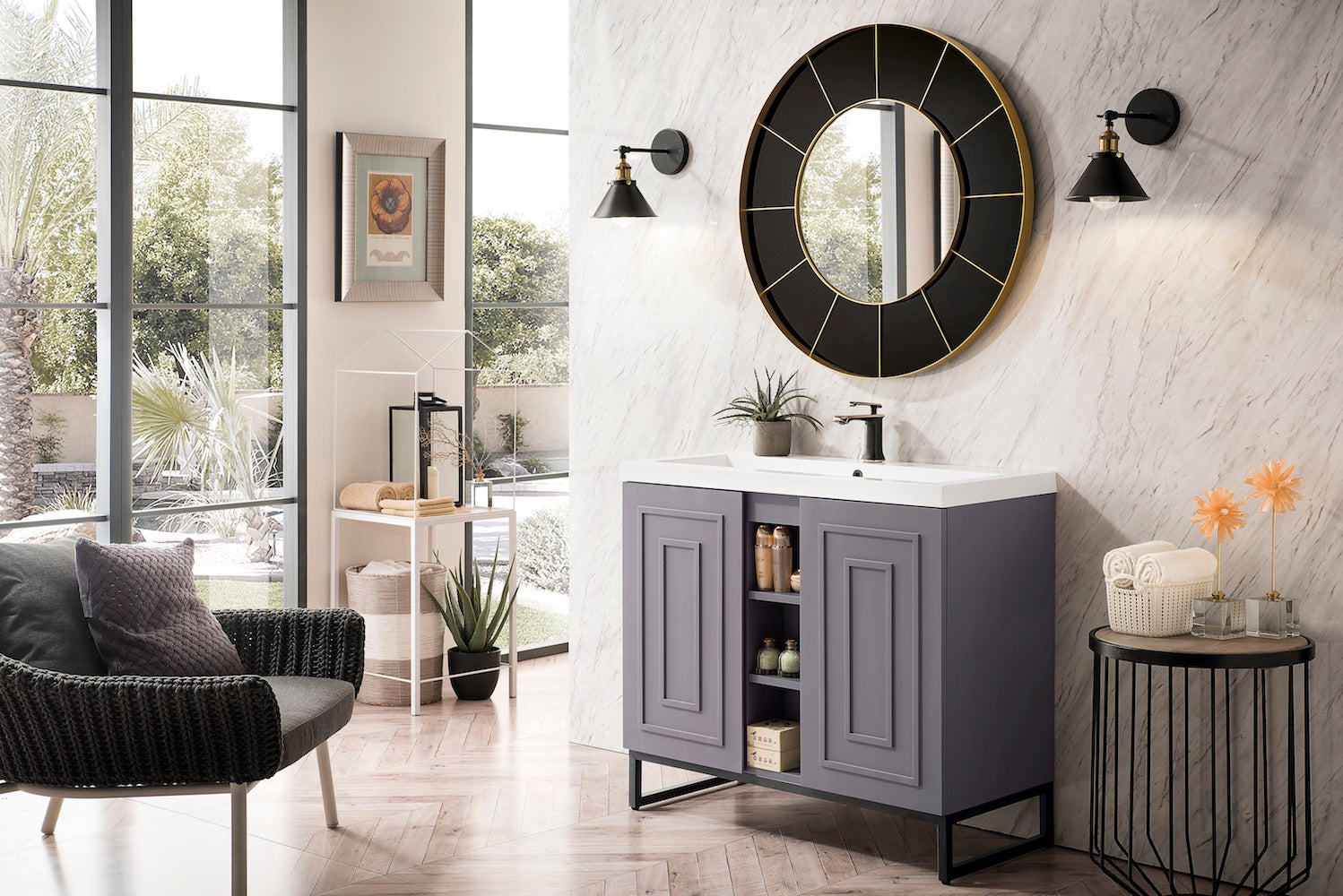 39.5" Alicante Single Sink Bathroom Vanity, Smoke Grey, Matte Black w/ Countertop
