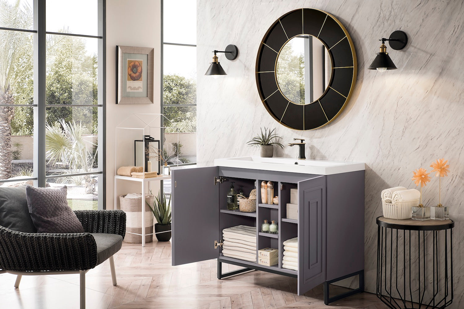 39.5" Alicante Single Sink Bathroom Vanity, Smoke Grey, Matte Black w/ Countertop