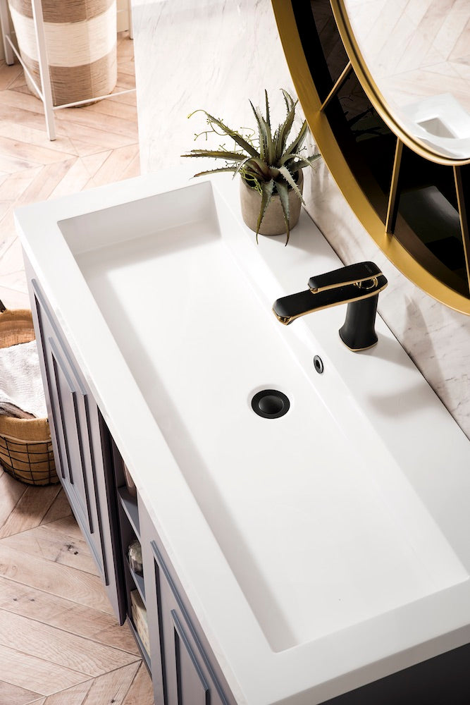 39.5" Alicante Single Sink Bathroom Vanity, Smoke Grey, Matte Black w/ Countertop