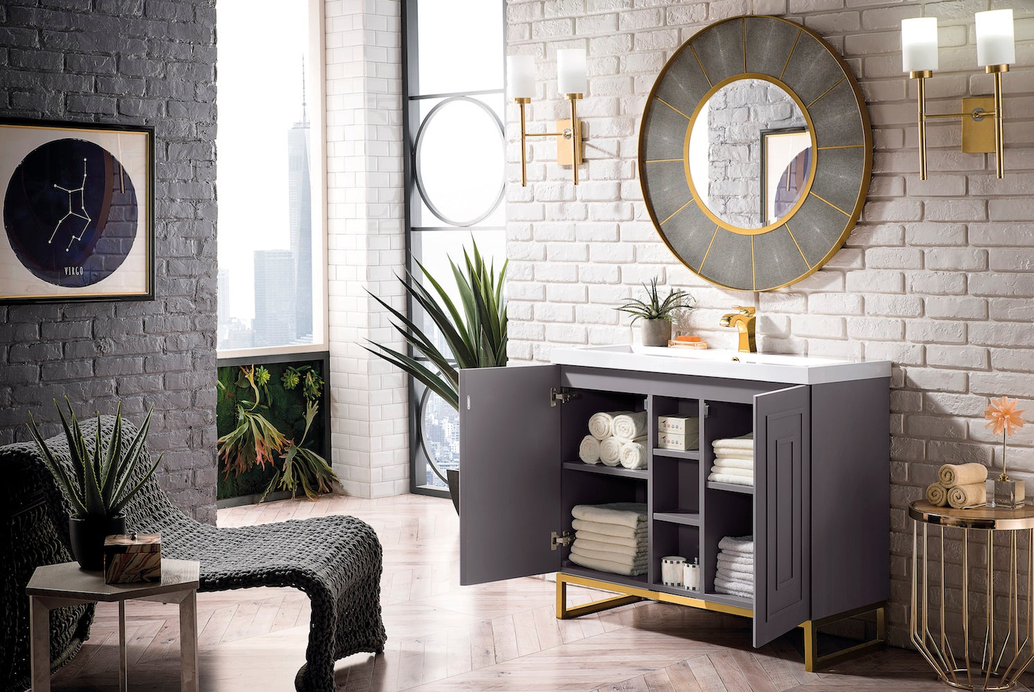 39.5" Alicante Single Sink Bathroom Vanity, Smoke Grey, Radiant Gold w/ Countertop