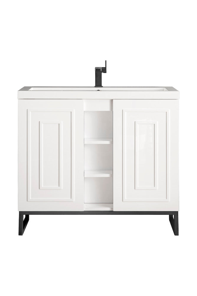 39.5" Alicante Single Sink Bathroom Vanity, Glossy White, Matte Black w/ Countertop