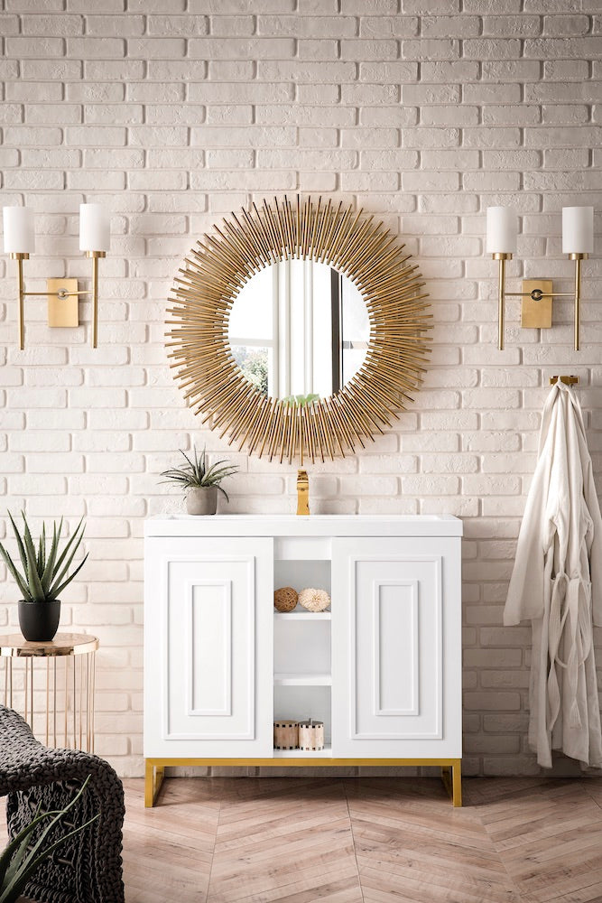 39.5" Alicante Single Sink Bathroom Vanity, Glossy White, Radiant Gold w/ Countertop