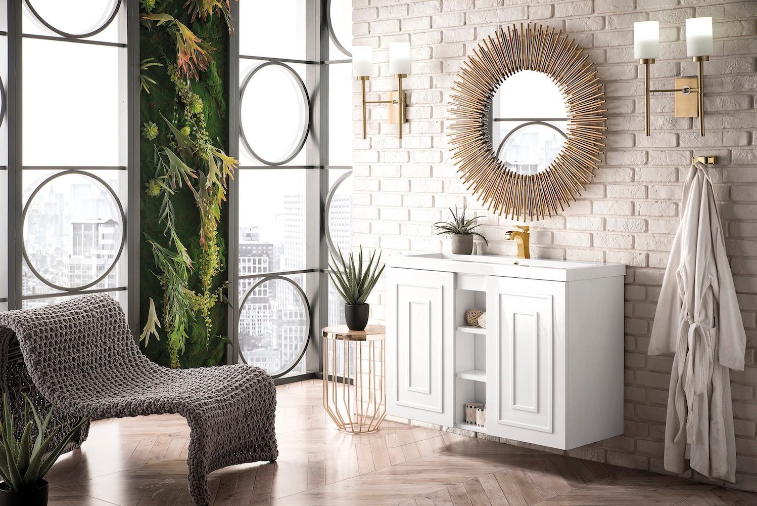 39.5" Alicante Single Sink Bathroom Vanity, Glossy White w/ Countertop