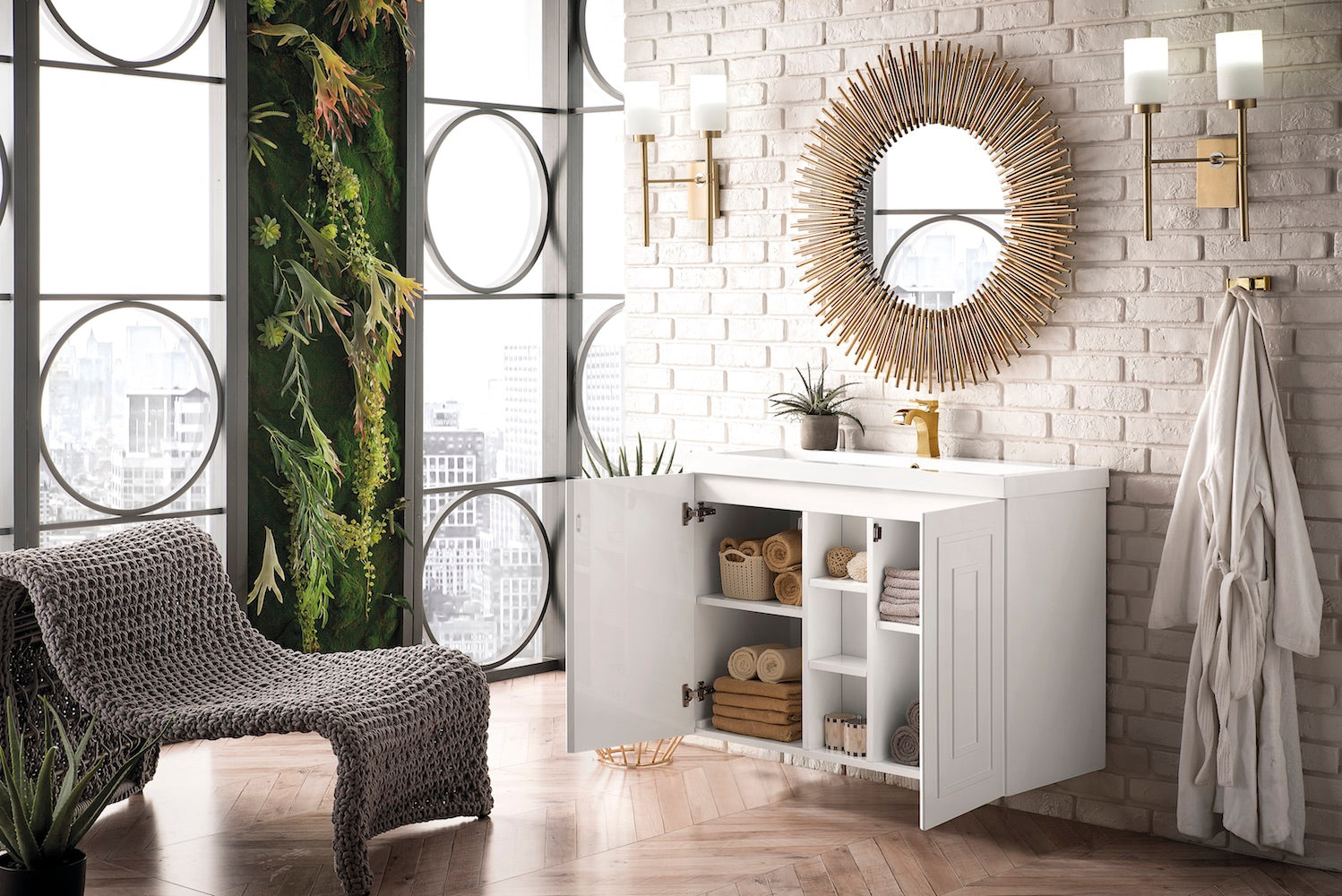 39.5" Alicante Single Sink Bathroom Vanity, Glossy White w/ Countertop
