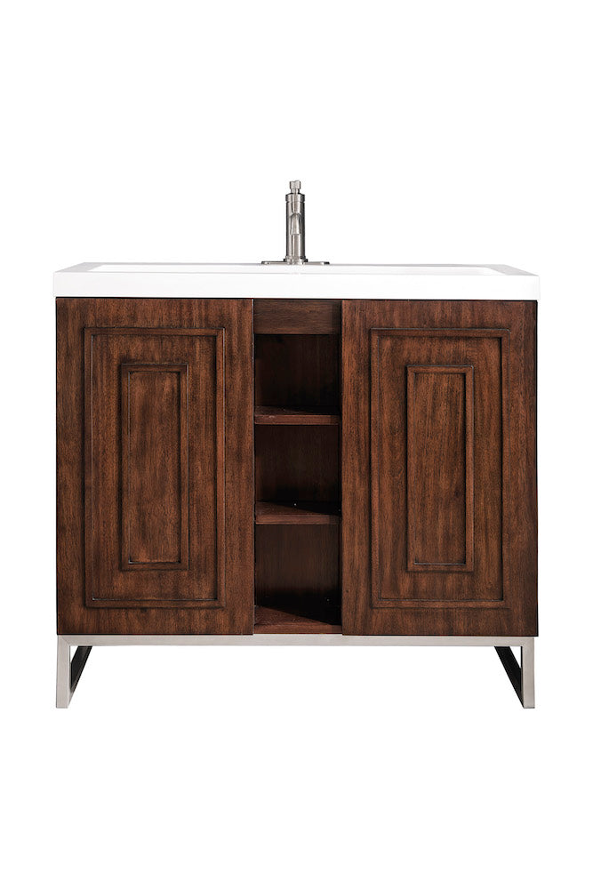 39.5" Alicante Single Sink Bathroom Vanity, Mid Century Acacia, Brushed Nickel w/ Countertop