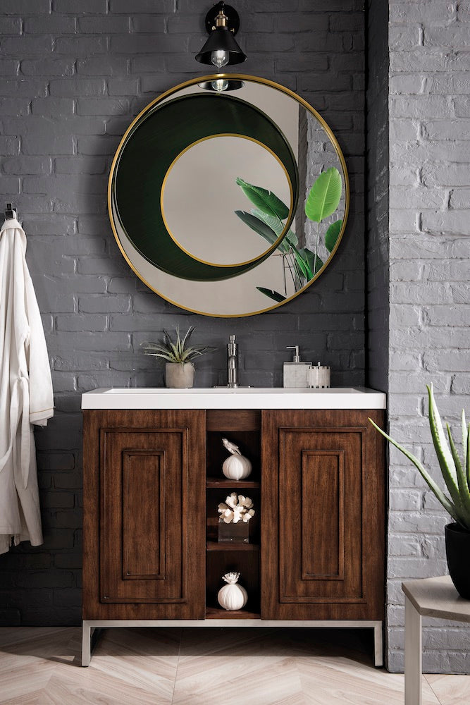 39.5" Alicante Single Sink Bathroom Vanity, Mid Century Acacia, Brushed Nickel w/ Countertop