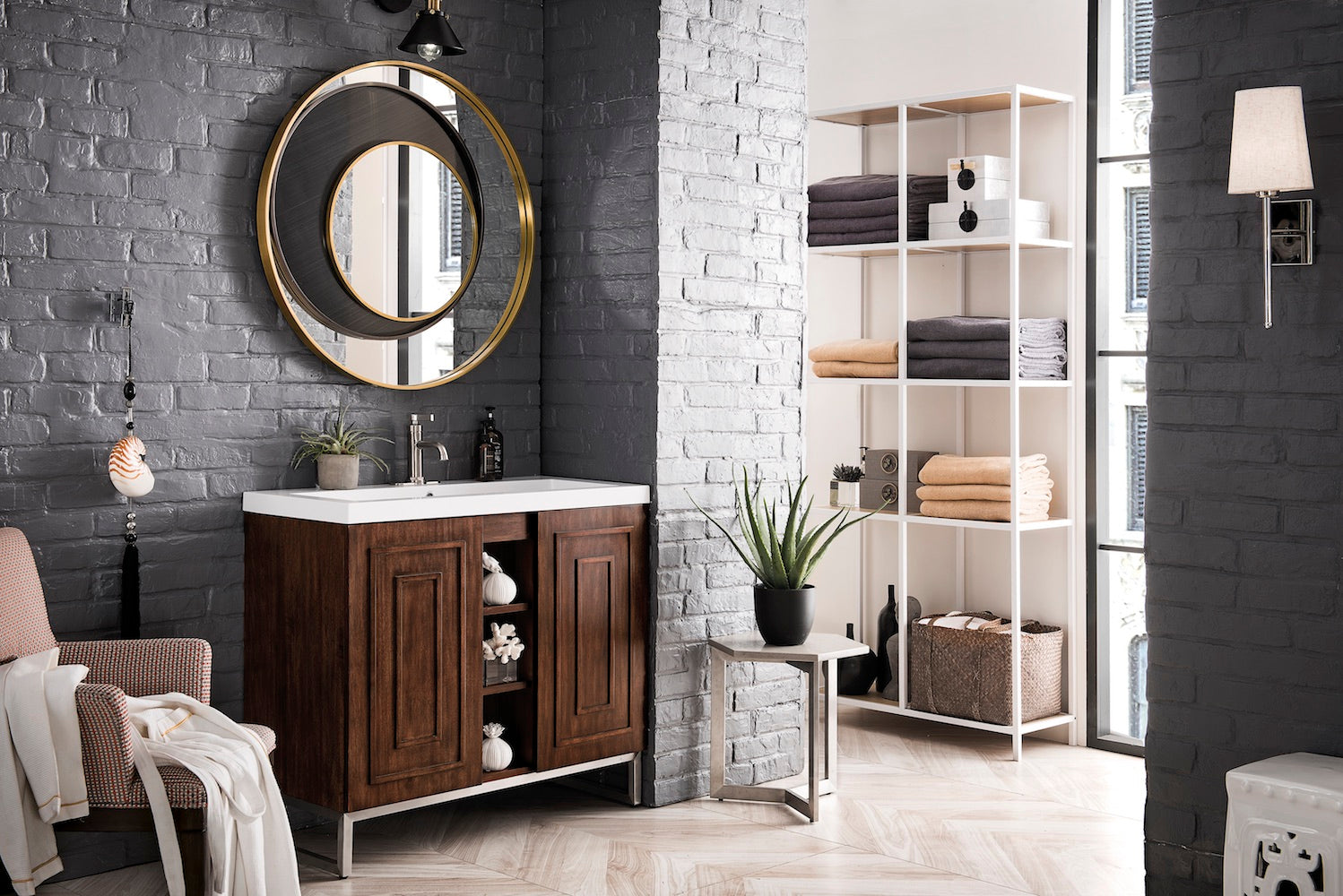 39.5" Alicante Single Sink Bathroom Vanity, Mid Century Acacia, Brushed Nickel w/ Countertop