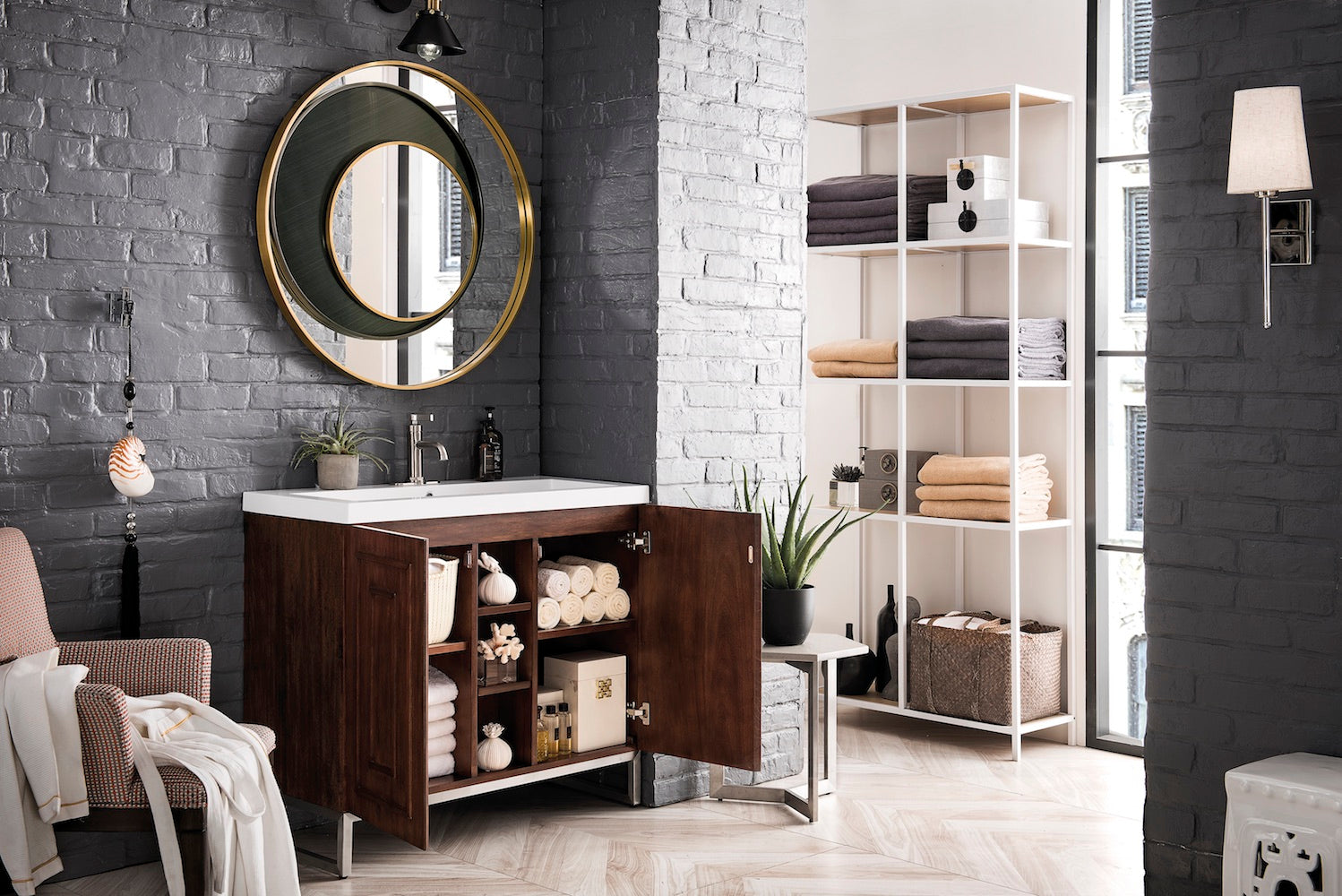 39.5" Alicante Single Sink Bathroom Vanity, Mid Century Acacia, Brushed Nickel w/ Countertop
