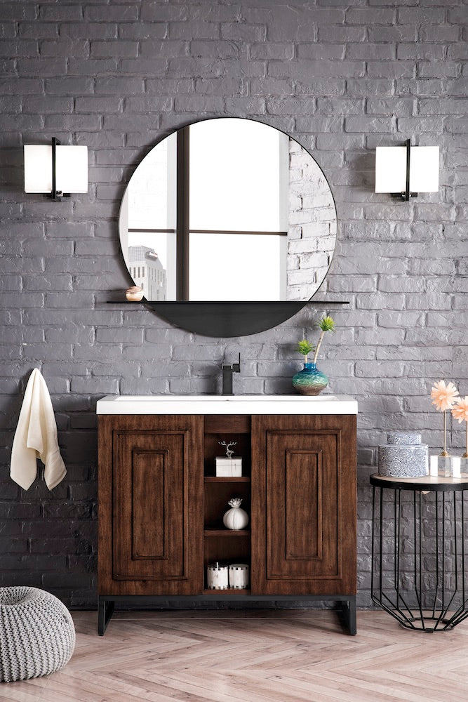 39.5" Alicante Single Sink Bathroom Vanity, Mid Century Acacia, Matte Black w/ Countertop
