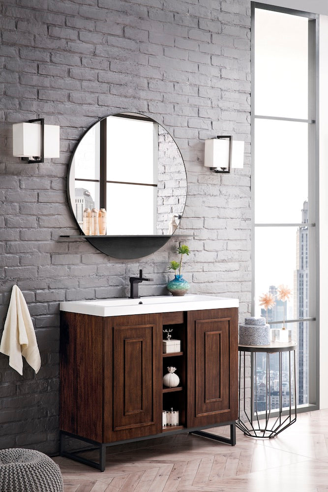 39.5" Alicante Single Sink Bathroom Vanity, Mid Century Acacia, Matte Black w/ Countertop