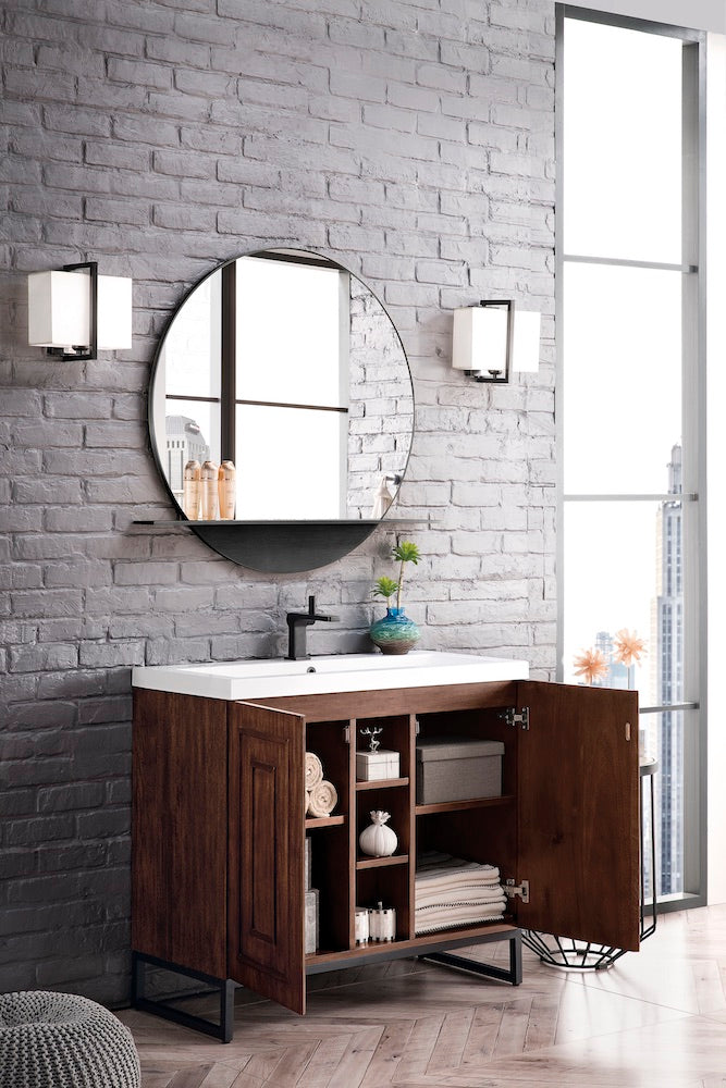 39.5" Alicante Single Sink Bathroom Vanity, Mid Century Acacia, Matte Black w/ Countertop