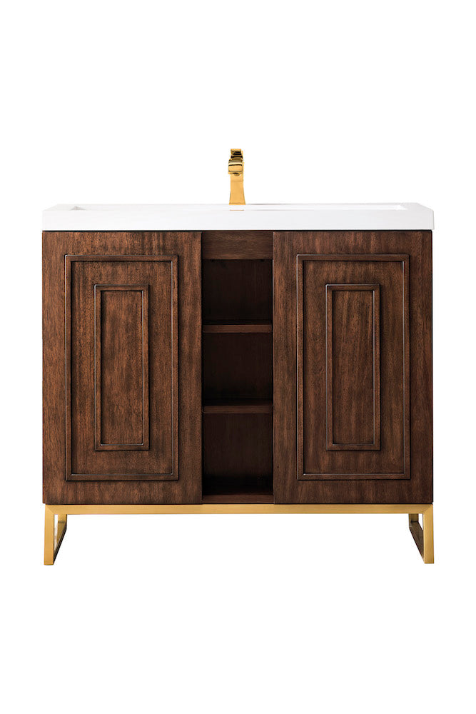 39.5" Alicante Single Sink Bathroom Vanity, Mid Century Acacia, Radiant Gold w/ Countertop