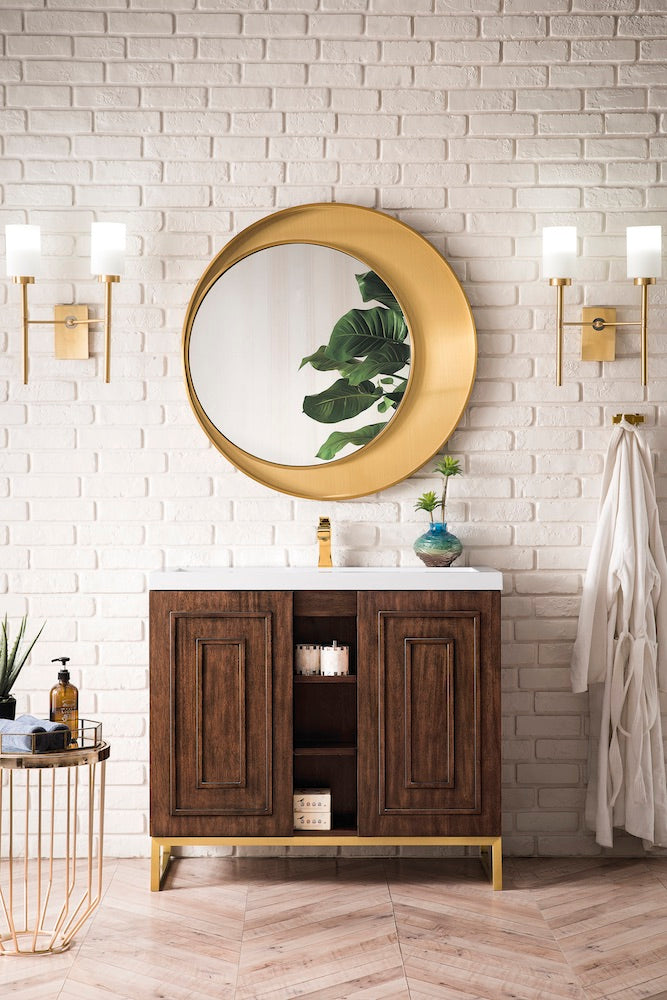 39.5" Alicante Single Sink Bathroom Vanity, Mid Century Acacia, Radiant Gold w/ Countertop