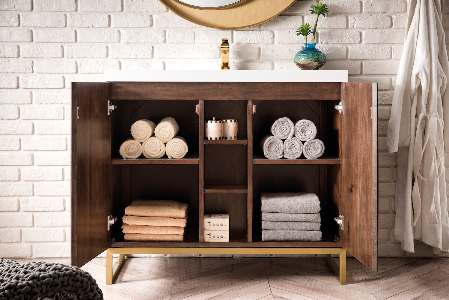 39.5" Alicante Single Sink Bathroom Vanity, Mid Century Acacia, Radiant Gold w/ Countertop