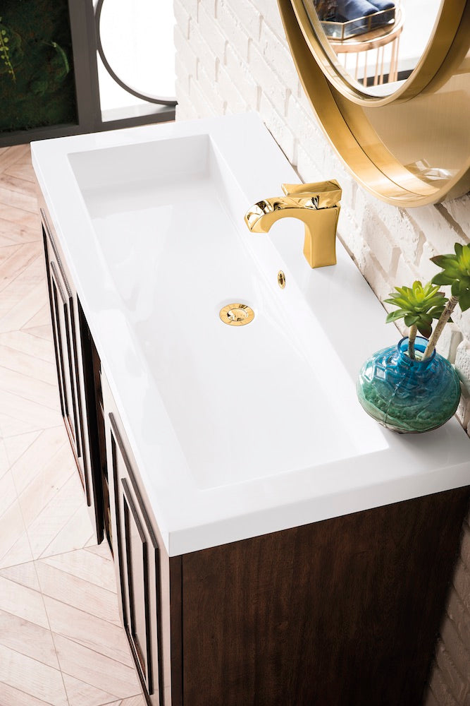 39.5" Alicante Single Sink Bathroom Vanity, Mid Century Acacia, Radiant Gold w/ Countertop