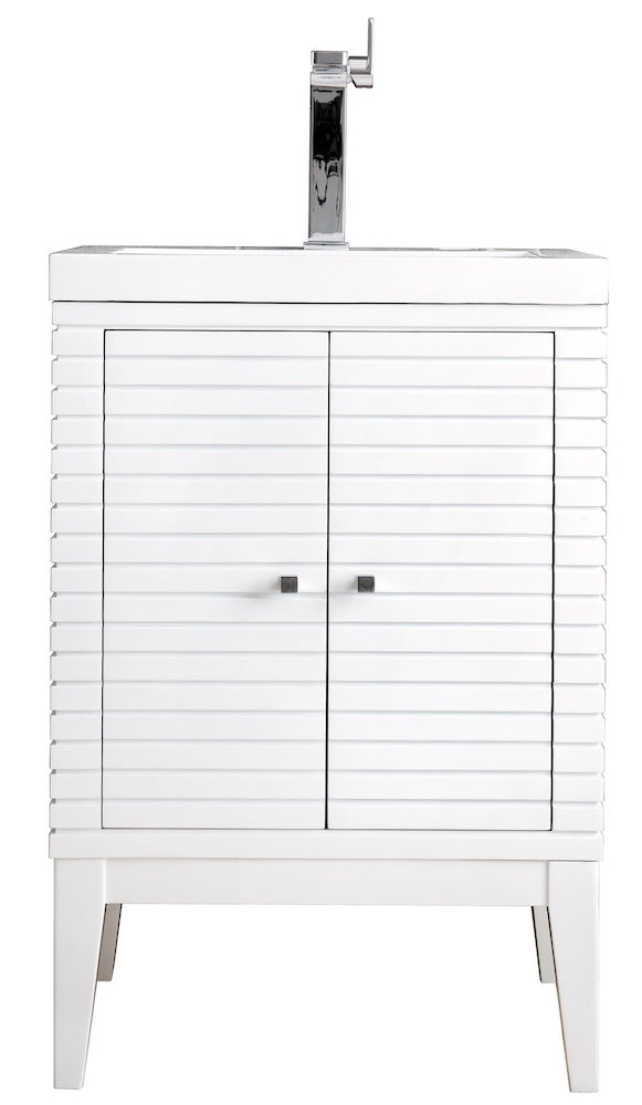 24" Linden Single Sink Bathroom Vanity, Glossy White w/ Top