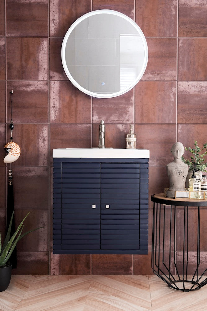 24" Linden Single Sink Bathroom Vanity, Navy Blue w/ Top