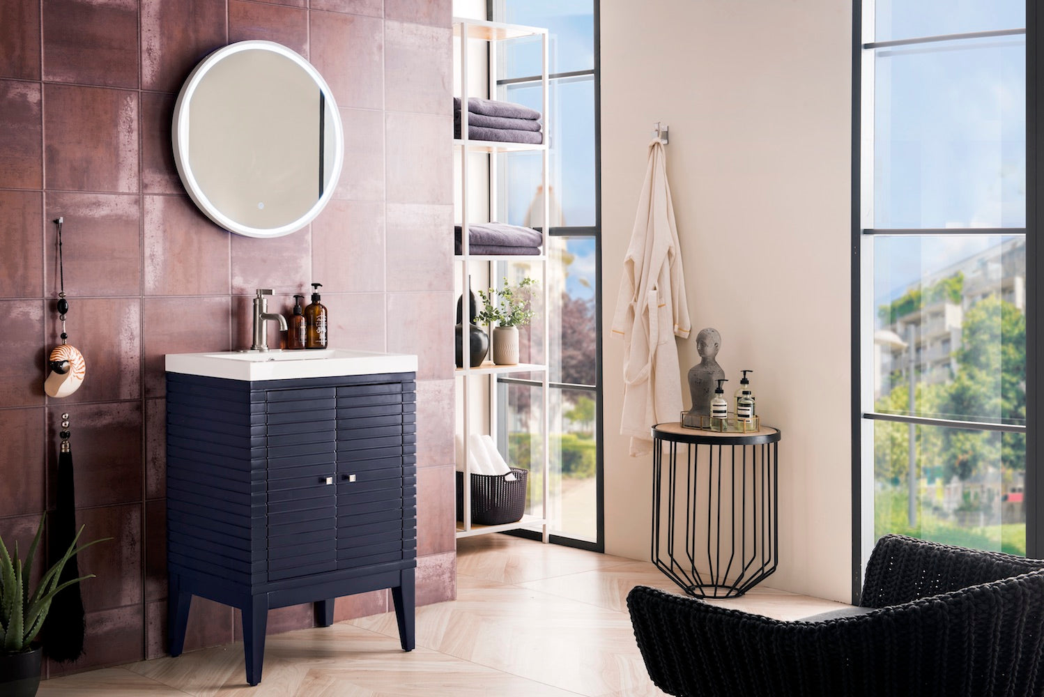 24" Linden Single Sink Bathroom Vanity, Navy Blue w/ Top
